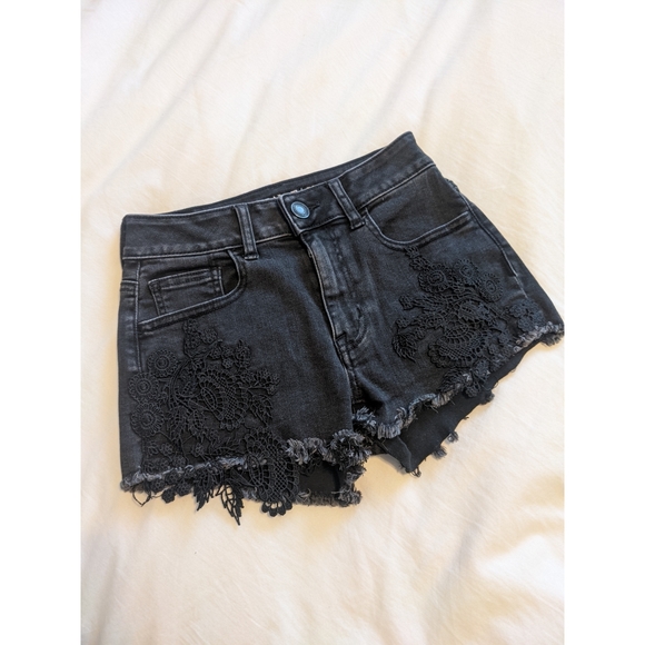 3/$20! AE Super Super Stretch Denim Lace Shorts - Picture 1 of 14